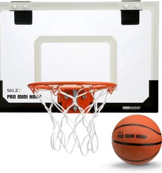 SKLZ Pro Mini Indoor Basketball Hoop with Ball, Over the Door, Shatter-Proof Backboard, Spring-Action Break-Away Steel Rim, Great for Home, Dorm Room, and Office